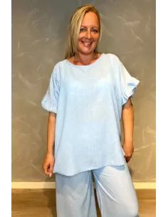 "Sky blue bluse til kvinder med flæse ærmer - TIPPY Italian Select"
