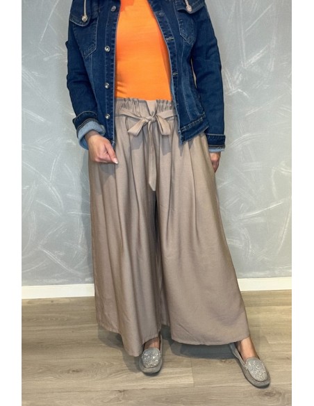 Brun culotte bukser med bindebånd og lommer til kvinder – TIPPY Collection