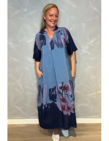 “Blå maxi kjole med blomsterprint og lommer til kvinder – Tippy Italian Select