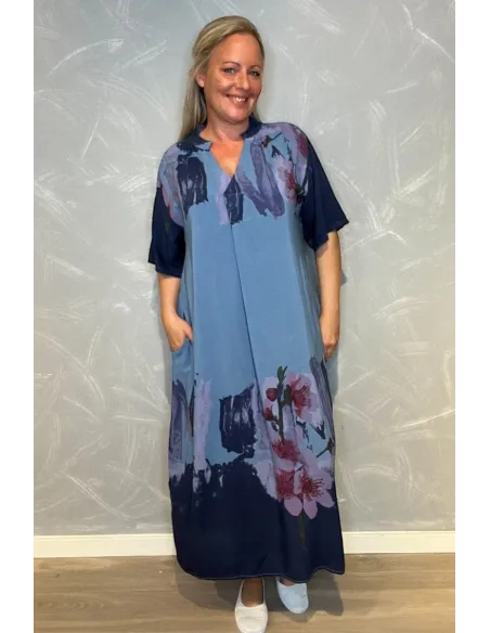 “Blå maxi kjole med blomsterprint og lommer til kvinder – Tippy Italian Select