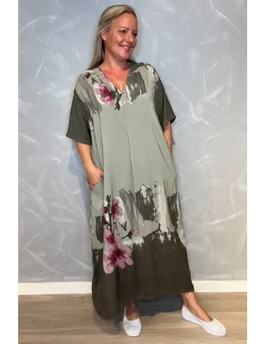 Army maxi kjole med blomsterprint og lommer til kvinder – Tippy Italian Select
