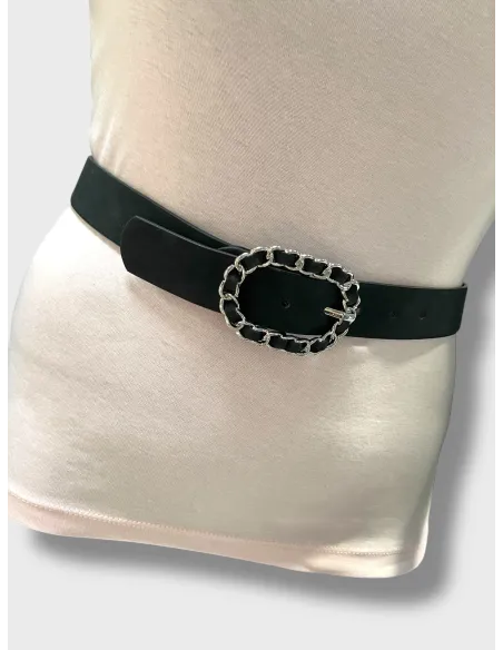 sort læder bælte med kædespænde til kvinder – TIPPY Italian Select