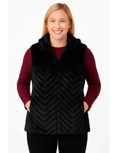 "Sort faux fur vest med zigzag mønster til kvinder - TIPPY Collection"