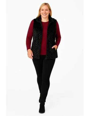 "Stor krave med faux fur på sort vest til kvinder - TIPPY"