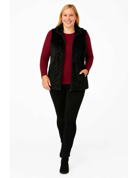 "Stor krave med faux fur på sort vest til kvinder - TIPPY"