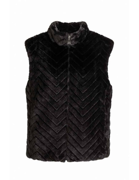 "Sort faux fur vest med zigzag mønster til kvinder - TIPPY Collection"