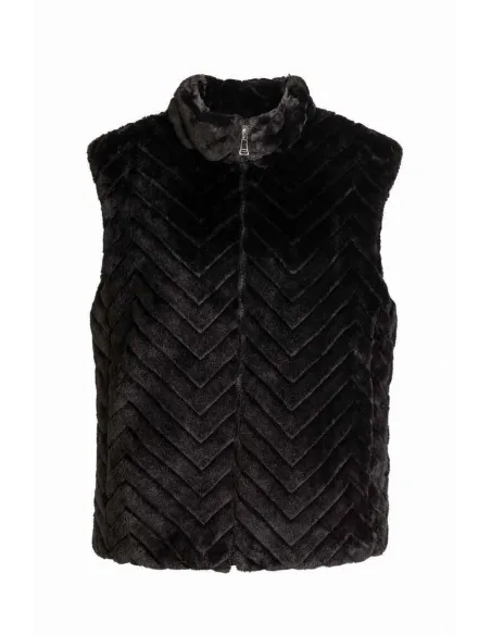 "Sort faux fur vest med zigzag mønster til kvinder - TIPPY Collection"
