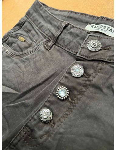"Dark brown Karostar slim fit jeans med diamant knaplukning til kvinder - Karostar"
