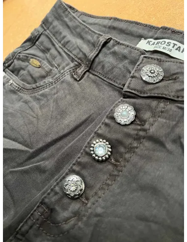 "Dark brown Karostar slim fit jeans med diamant knaplukning til kvinder - Karostar"