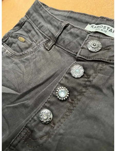 "Dark brown Karostar slim fit jeans med diamant knaplukning til kvinder - Karostar"