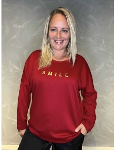 "Rød smile sweatshirt med plys og bling print til kvinder - TIPPY Collection"