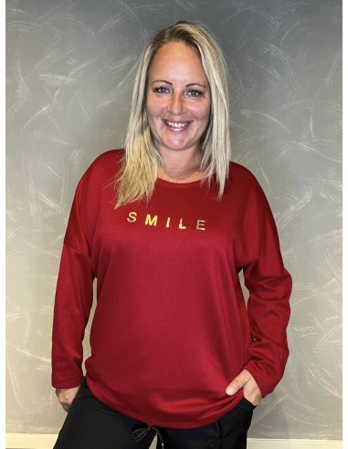 "Rød smile sweatshirt med plys og bling print til kvinder - TIPPY Collection"