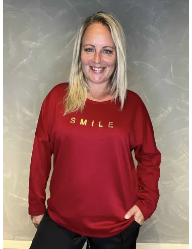 "Rød smile sweatshirt med plys og bling print til kvinder - TIPPY Collection"