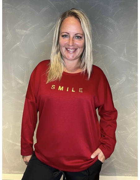 "Rød smile sweatshirt med plys og bling print til kvinder - TIPPY Collection"