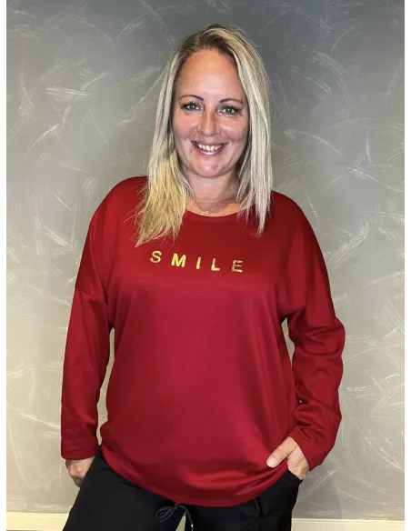 "Rød smile sweatshirt med plys og bling print til kvinder - TIPPY Collection"