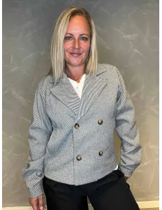 "Grå kort frakke med striber og guld knapper til kvinder - TIPPY Collection"