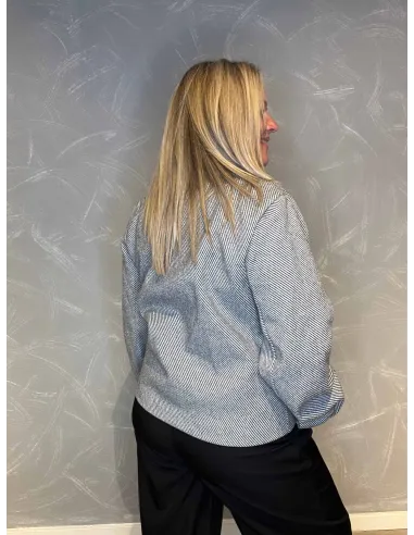 "Bagside af grå kort frakke med striber til kvinder - TIPPY"