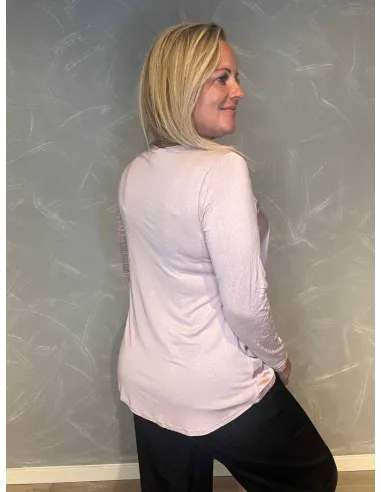 "Bagside af rosa viskose bluse med strækbar viskose til kvinder - TIPPY"