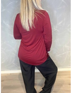 "Bordeaux viskose bluse med shiny front og løs pasform til kvinder - TIPPY Collection" 2