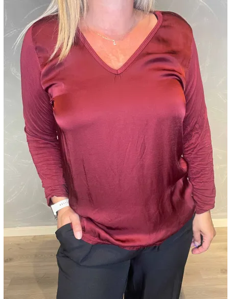 "V-hals og løs pasform på bordeaux viskose bluse til kvinder - TIPPY"