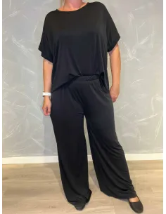 "Sorte casual løse bukser med stræk og vide ben til kvinder - TIPPY Collection"