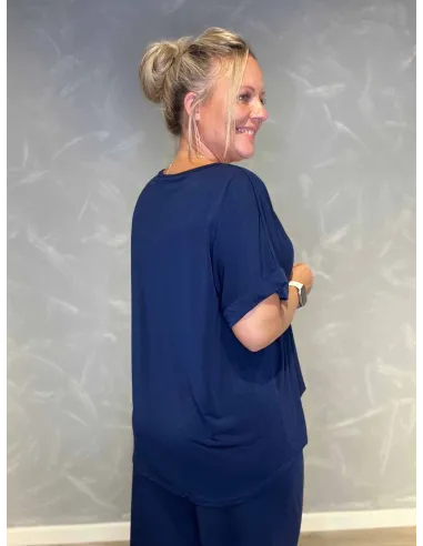 "Bagside af navy box bluse med stræk til kvinder - TIPPY"