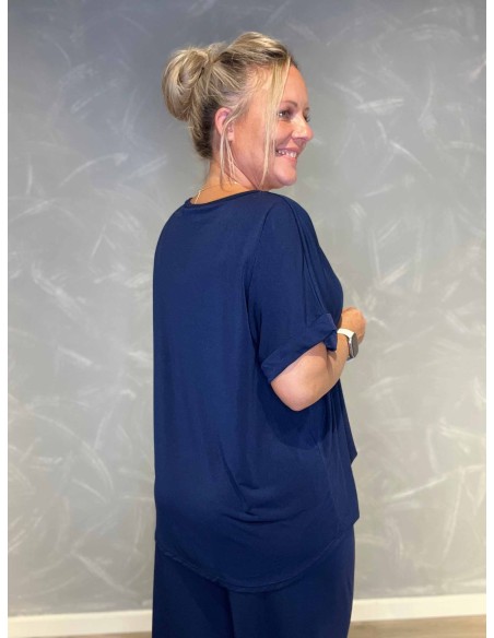 "Bagside af navy box bluse med stræk til kvinder - TIPPY"