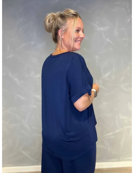 "Bagside af navy box bluse med stræk til kvinder - TIPPY"