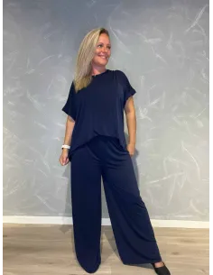 "Navy casual løse bukser med stræk og vide ben til kvinder - TIPPY Collection"