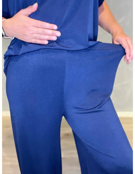 "Nærbillede af elastik i taljen på navy casual løse bukser til kvinder - TIPPY"