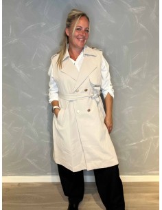 "Beige lang klassisk vest med dobbelt knapper og satin fór til kvinder - TIPPY Collection"