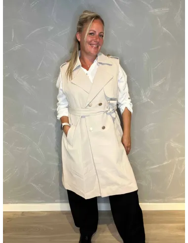 "Beige lang klassisk vest med dobbelt knapper og satin fór til kvinder - TIPPY Collection"