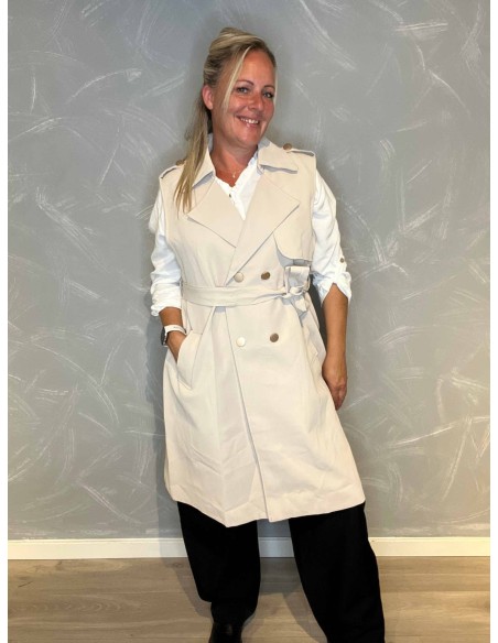 "Beige lang klassisk vest med dobbelt knapper og satin fór til kvinder - TIPPY Collection"