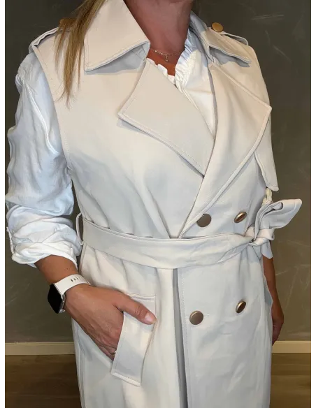 "Bælte på beige lang klassisk vest til kvinder - TIPPY"