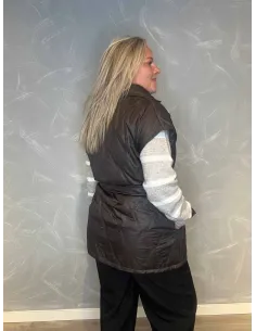 "Mørk brun lang vatteret vest med bindebælte til kvinder - TIPPY Collection" 2