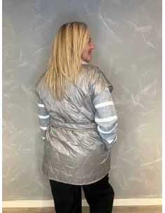 "Grå/sølv lang vatteret vest med bælte til kvinder - TIPPY Collection" 2