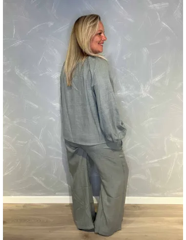 "Bagside af lys grå bluse med bindebånd til kvinder - TIPPY"