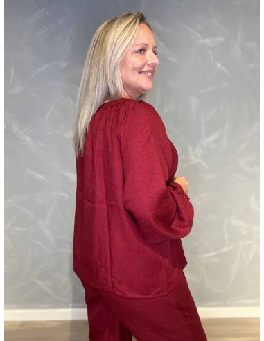 "Bagside af bordeaux bluse med bindebånd til kvinder - TIPPY"