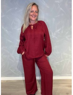 "Bordeaux bluse med bindebånd og ballonærmer til kvinder - Catwalk by TIPPY" 2