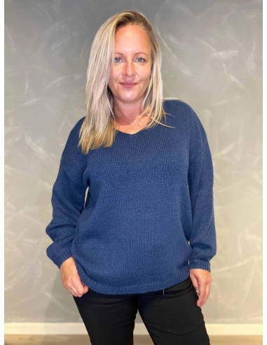 "Blå klassisk strik med V-hals til kvinder - Design by TIPPY"
