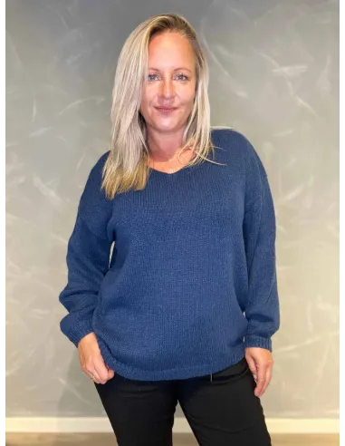 "Blå klassisk strik med V-hals til kvinder - Design by TIPPY"