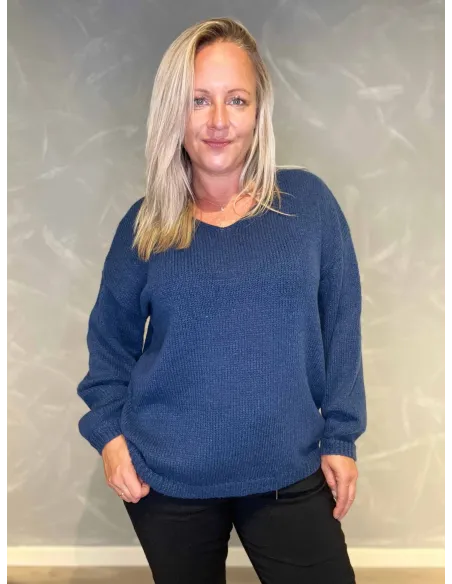 "Blå klassisk strik med V-hals til kvinder - Design by TIPPY"