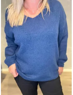 "Blå klassisk strik med V-hals til kvinder - Design by TIPPY" 2