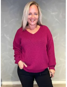 "Bordeaux klassisk strik med V-hals til kvinder - Design by TIPPY"