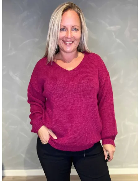 "Bordeaux klassisk strik med V-hals til kvinder - Design by TIPPY"