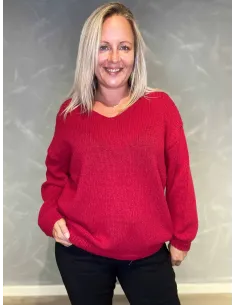 "Rød klassisk strik med V-hals til kvinder - Design by TIPPY"