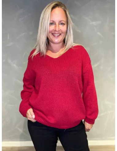 "Rød klassisk strik med V-hals til kvinder - Design by TIPPY"