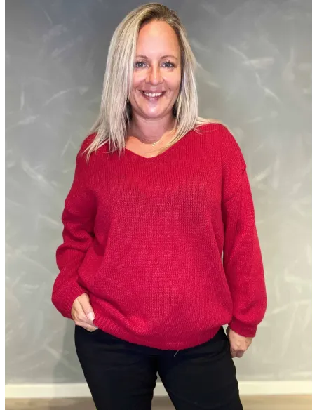 "Rød klassisk strik med V-hals til kvinder - Design by TIPPY"