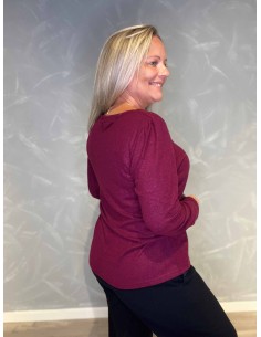 "Meleret bordeaux pullover bluse med pufærmer og rund hals til kvinder - Design by TIPPY" 2