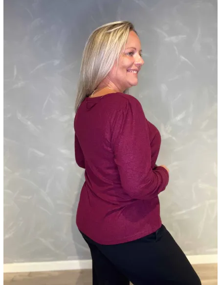 "Bagside af meleret bordeaux pullover bluse til kvinder - TIPPY"